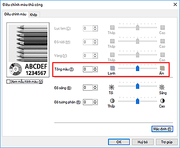 hình: Tông màu trong hộp thoại Điều chỉnh màu thủ công