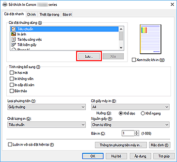 hình: Lưu... trên tab Cài đặt nhanh