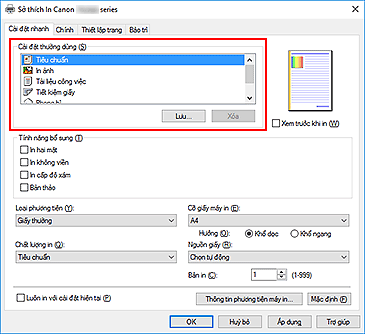 hình: Cài đặt thường dùng trên tab Cài đặt nhanh
