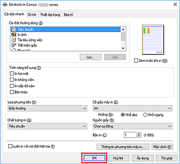 hình: OK trên tab Cài đặt nhanh