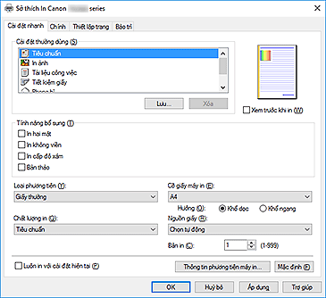 hình: Tab Cài đặt nhanh