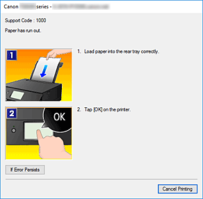 фигура: Дисплей за грешки на Canon IJ Status Monitor