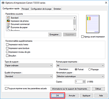 figure : OK dans l'onglet Configuration rapide