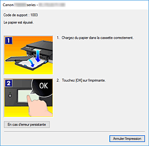 figure : Écran d'état d'imprimante Canon IJ-Affichage d'une erreur
