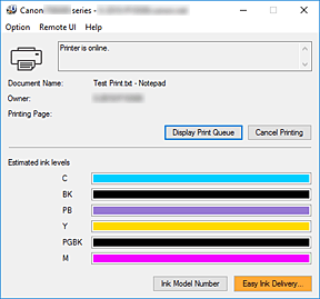 afbeelding: Canon IJ-statusmonitor