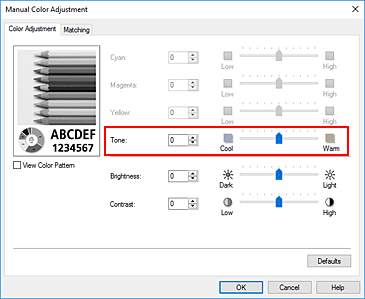 figura:Tone din caseta de dialog Manual Color Adjustment
