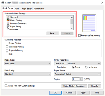 figura:Commonly Used Settings din fila Quick Setup