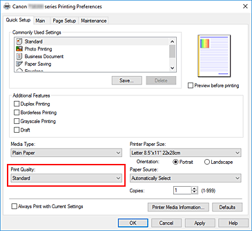 figura:Print Quality din fila Quick Setup