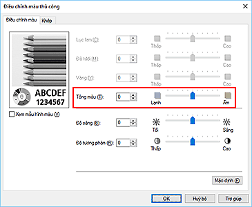 hình: Tông màu trong hộp thoại Điều chỉnh màu thủ công