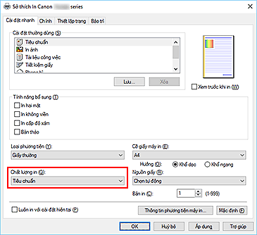 hình: Chất lượng in trên tab Cài đặt nhanh