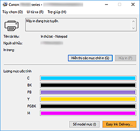 hình: Màn hình trạng thái Canon IJ