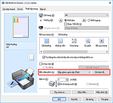 hình: Bên dập ghim trên tab Thiết lập trang