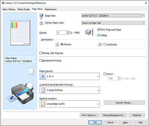 figure:Page Setup Tab