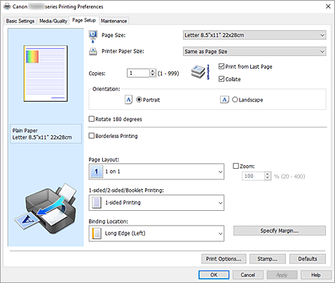 figure:Page Setup Tab