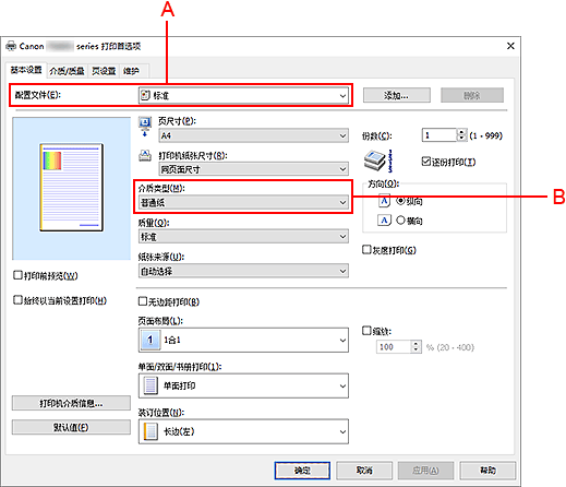 插图：&ldquo;基本设置&rdquo;选项卡上的配置文件