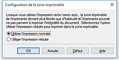 figure&nbsp;: Boîte de dialogue Configuration de la zone imprimable