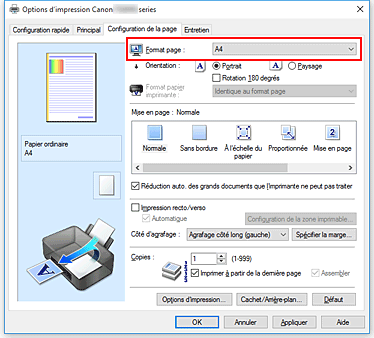 figure&nbsp;: Format page dans l'onglet Configuration de la page