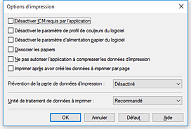 figure&nbsp;: Boîte de dialogue Options d'impression