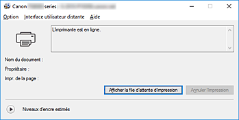 figure&nbsp;: Écran d'état d'imprimante Canon IJ
