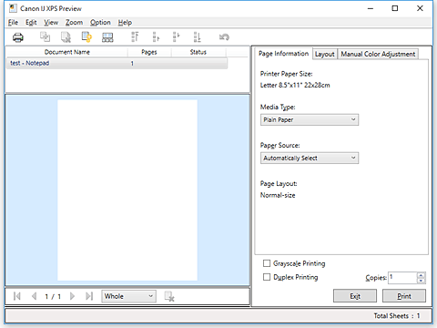 slika: Canon IJ XPS pretpregled