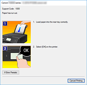 figura:Afişajul de erori de la Canon IJ Status Monitor
