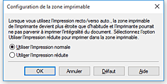 figure&nbsp;: Boîte de dialogue Configuration de la zone imprimable
