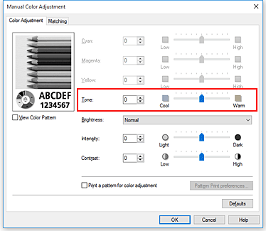 figura:Tone din caseta de dialog Manual Color Adjustment