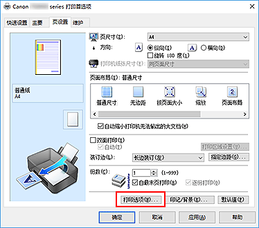 插图：“页设置”选项卡上的“打印选项...”