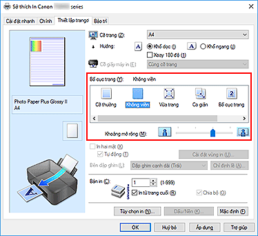 hình: Chọn Không viền cho Bố cục trang trên thanh Thiết lập trang