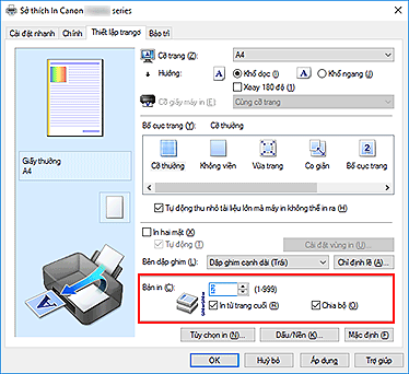 hình: Bản in trên tab Thiết lập trang