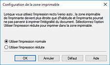figure&nbsp;: Boîte de dialogue Configuration de la zone imprimable