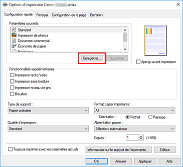 figure&nbsp;: Enregistrer... dans l'onglet Configuration rapide