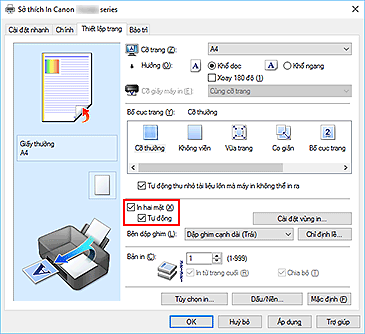 hình: Hộp kiểm In hai mặt trên tab Thiết lập trang