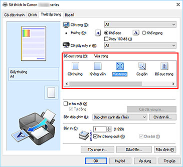hình: Chọn Vừa trang cho Bố cục trang trên tab Thiết lập trang