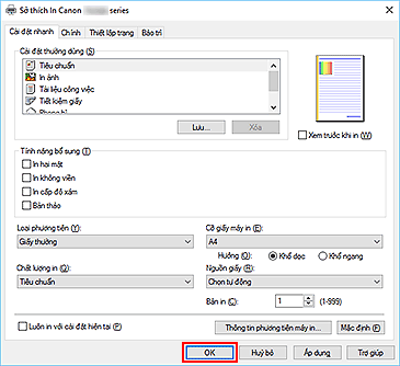 hình: OK trên tab Cài đặt nhanh