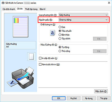 hình: Nguồn giấy trên tab Chính