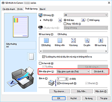 hình: Bên dập ghim trên tab Thiết lập trang