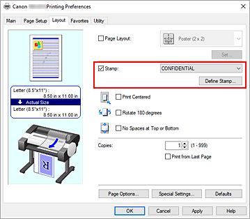 figure:Define Stamp... on the Layout tab