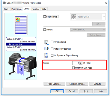 figure:Copies on the Page Setup tab