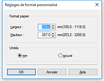 figure&nbsp;: Boîte de dialogue Taille personnalisée