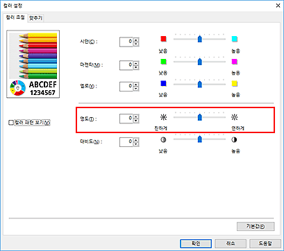 그림: [수동 컬러 조절] 대화 상자의 [명도]