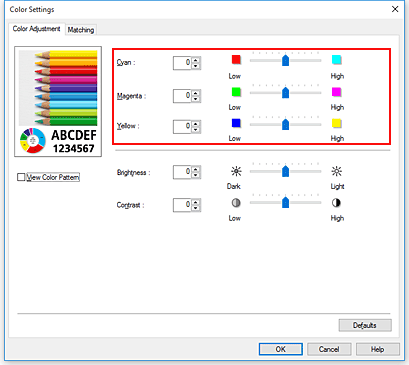 figure:Color balance in the Manual Color Adjustment dialog box