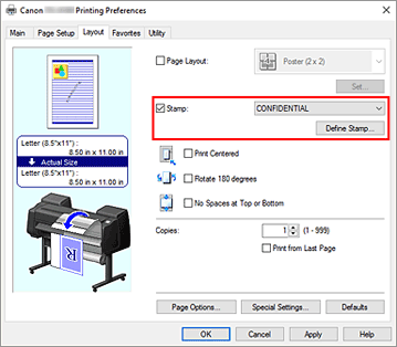 Imagen: Definir sello... en la ficha Disposición