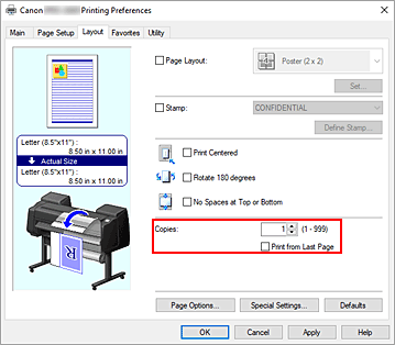 figure:Copies on the Page Setup tab