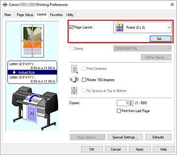 figure:Select Poster (1 x 2) or Poster (2 x 2) for Page Layout on the Page Setup tab