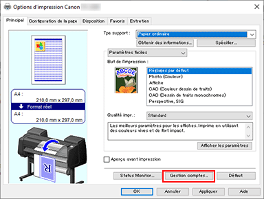 figure : Sélection de Gestion des comptes... dans l'onglet Principal