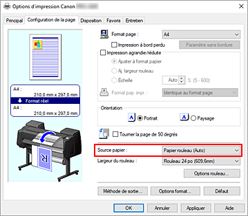 figure&nbsp;: Alimentation papier dans l'onglet Principal