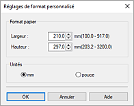 figure&nbsp;: Boîte de dialogue Taille personnalisée