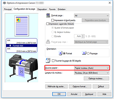 figure&nbsp;: Alimentation papier dans l'onglet Principal
