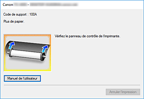figure&nbsp;: Écran d'état d'imprimante Canon IJ-Affichage d'une erreur